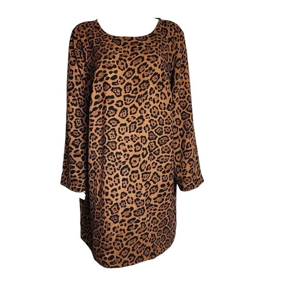 H&M Brown Black Animal Print Pullover Long Sleeve Dress Womens Plus Size XXL - Picture 1 of 6